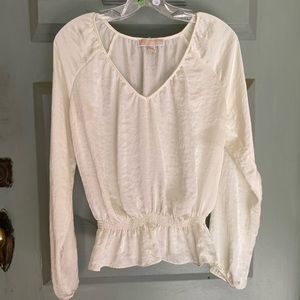 MICHAEL KORS White V-Neck Elastic Waist Blouse M